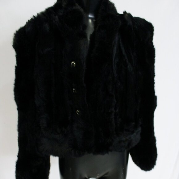 Polo Norte Rabbit Fur Black Jacket 100% Genuine Fur Size Small/Medium - Picture 2 of 7